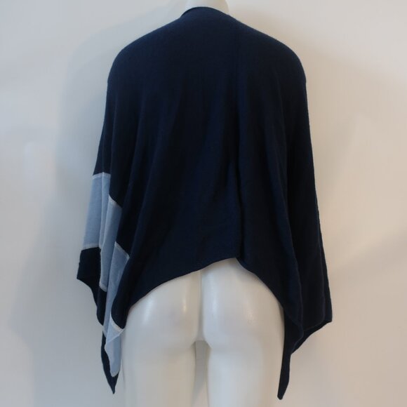 Women J. McLaughlin Navy Blue Light Blue Pure Cashmere Colorblock Shawl Wrap OS - Picture 9 of 12